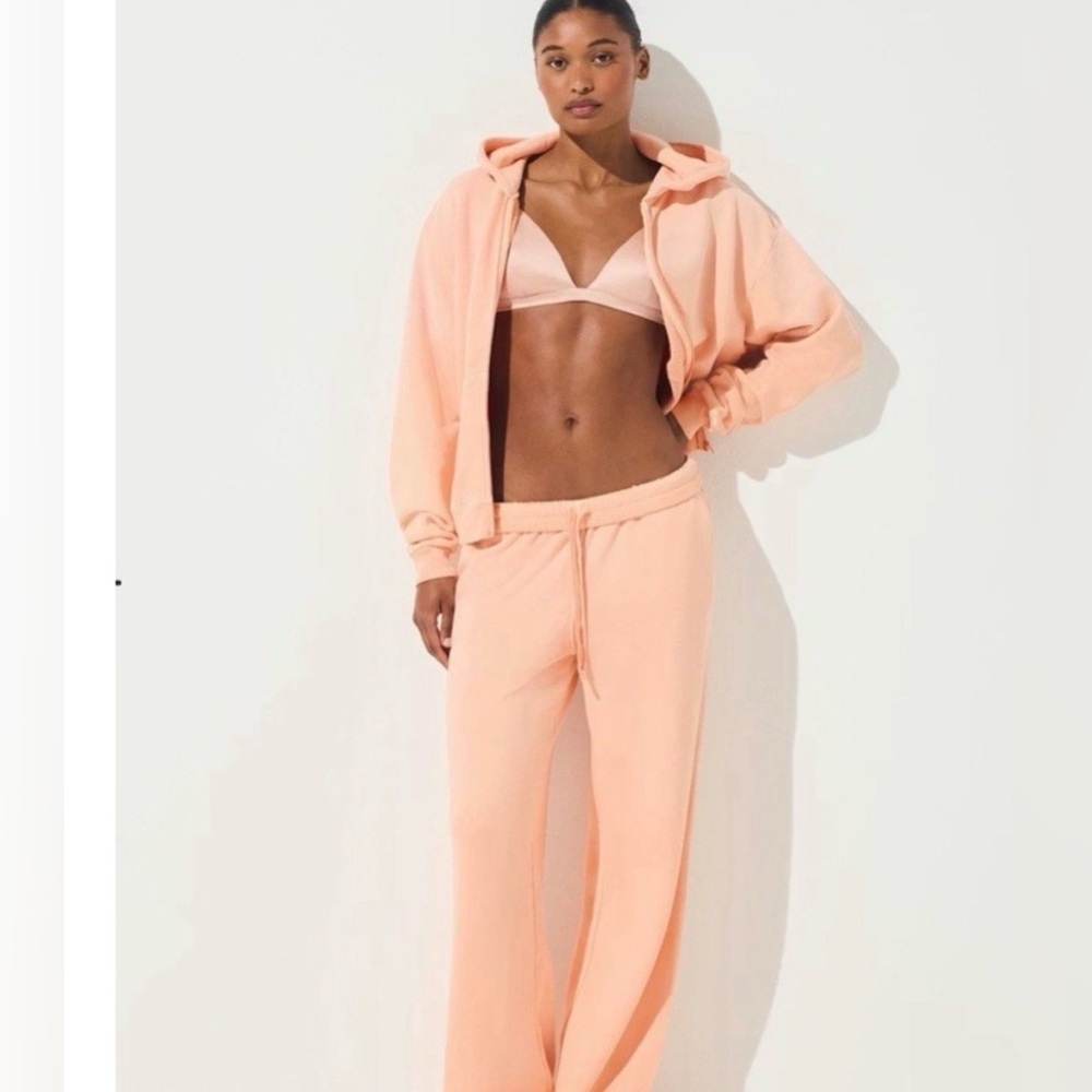 SKIMS Lounge SET French Terry Jogger Cuffed Zip Up Hoodie Orange- Size Large